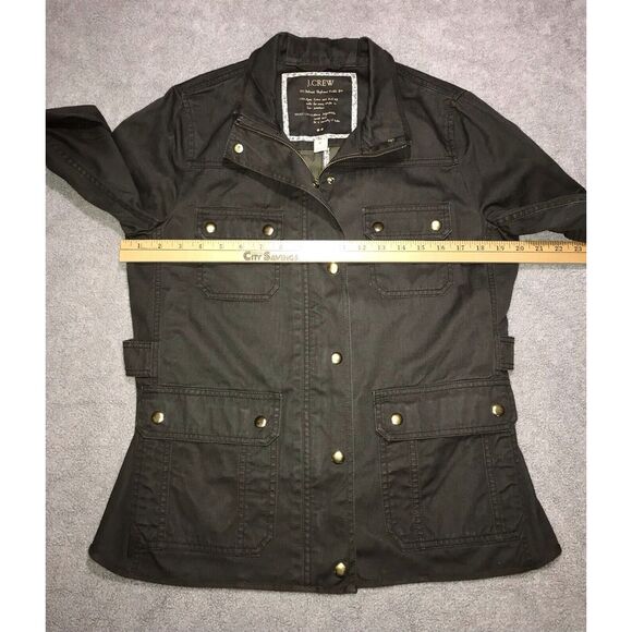 J Crew Boyfriend Field Jacket Women's Medium Military‎ Olive Green Gold Button - Picture 7 of 15